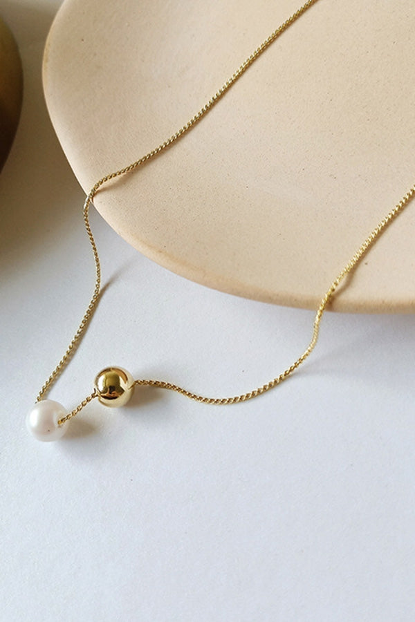 Shiny Gold Tone Pearl Ally Necklace