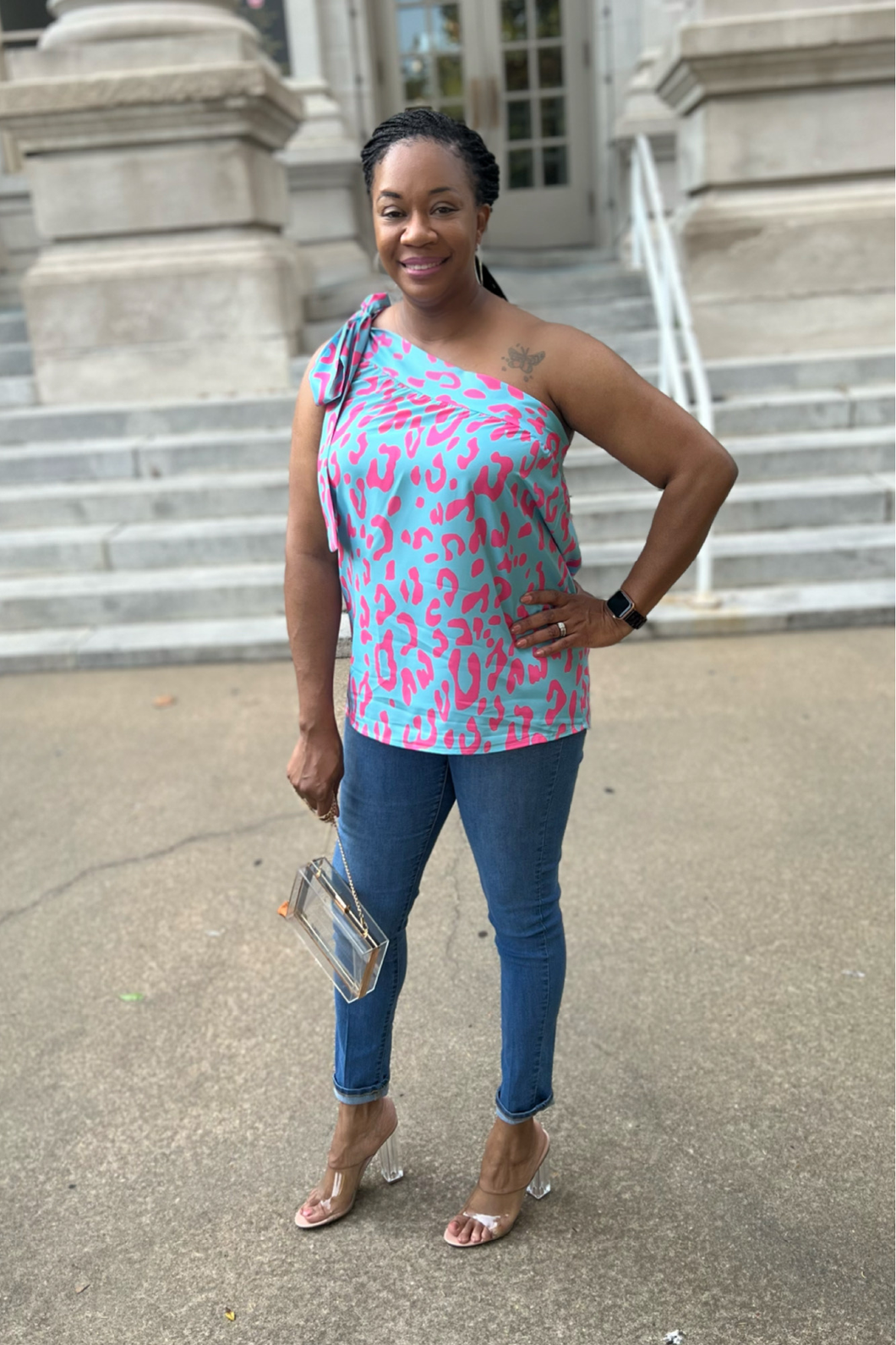 Pink Leopard One Shoulder Top